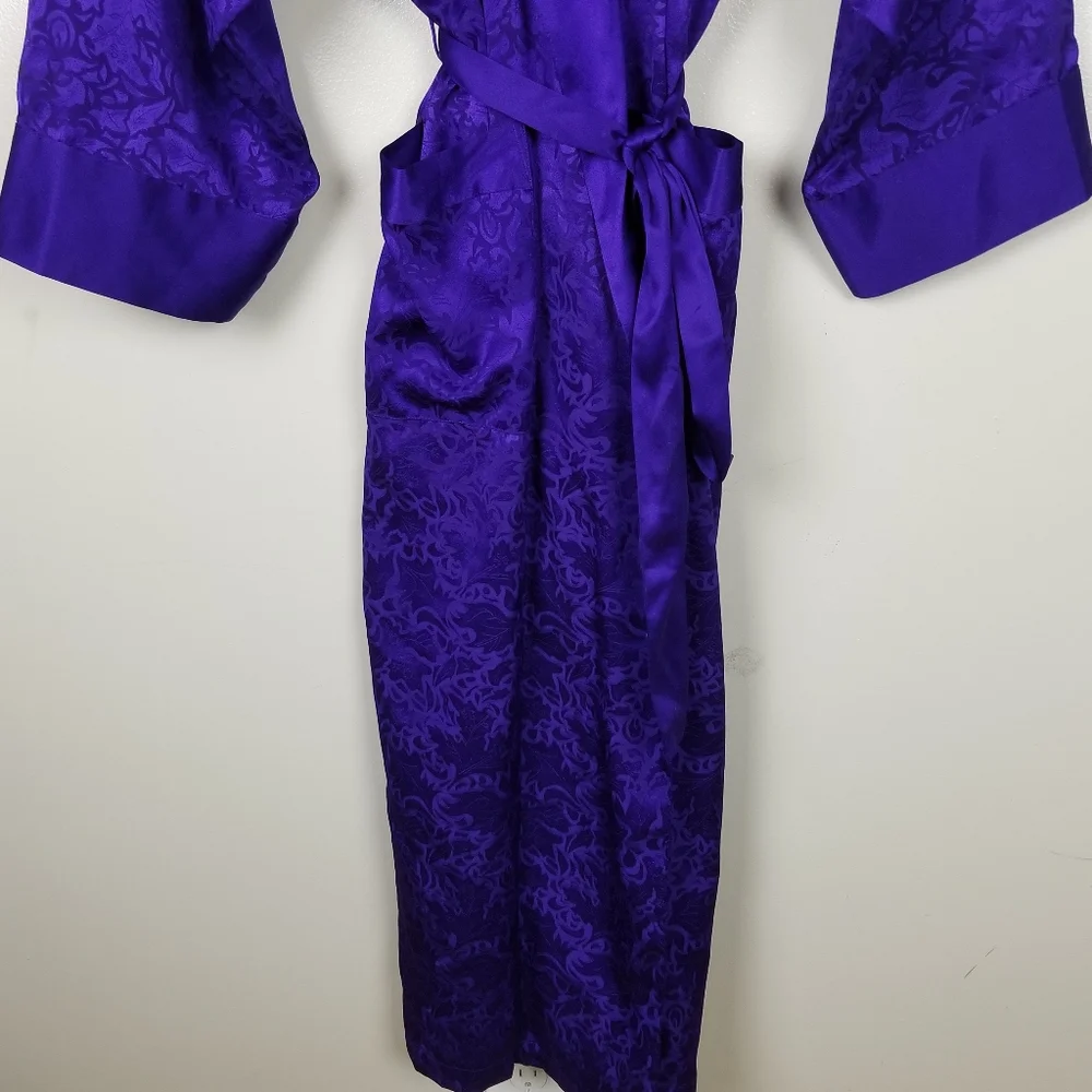 VINTAGE VICTORIA’S SECRET Gold Label Long Satin Robe Waist Tie Royal Purple US M